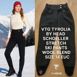 VTG Tyrolia by HEAD Black Schoeller Stretch Ski Pants Wool Blend Size 14 EUC